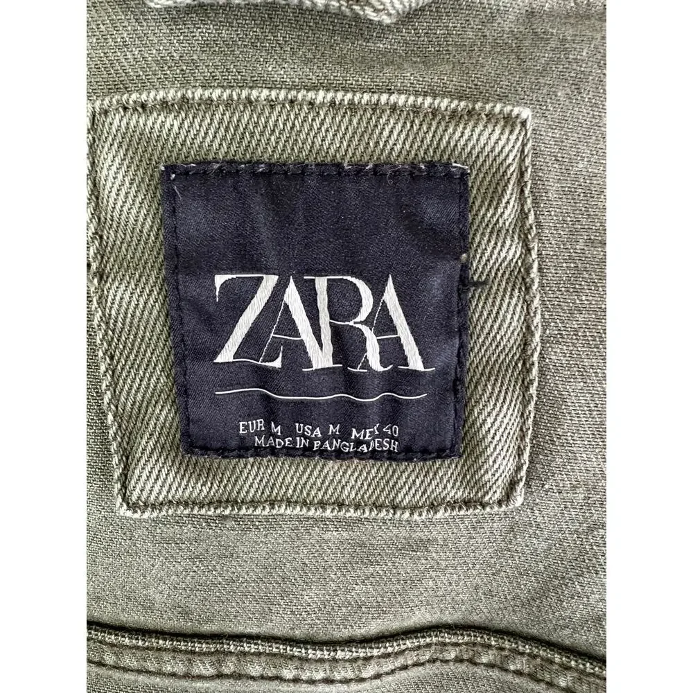 ZARA Olive Green Long Sleeve Button-Down Collared Patch Pocket Jacket Size M